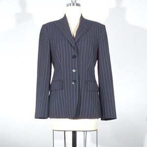 Armani Collezioni Striped Blazer Navy 4 Single Breasted Designer Italy Business